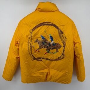 Polo Ralph Lauren Puffer Jacket Women's Medium‎ Yellow Duck Down Fill Equestrian